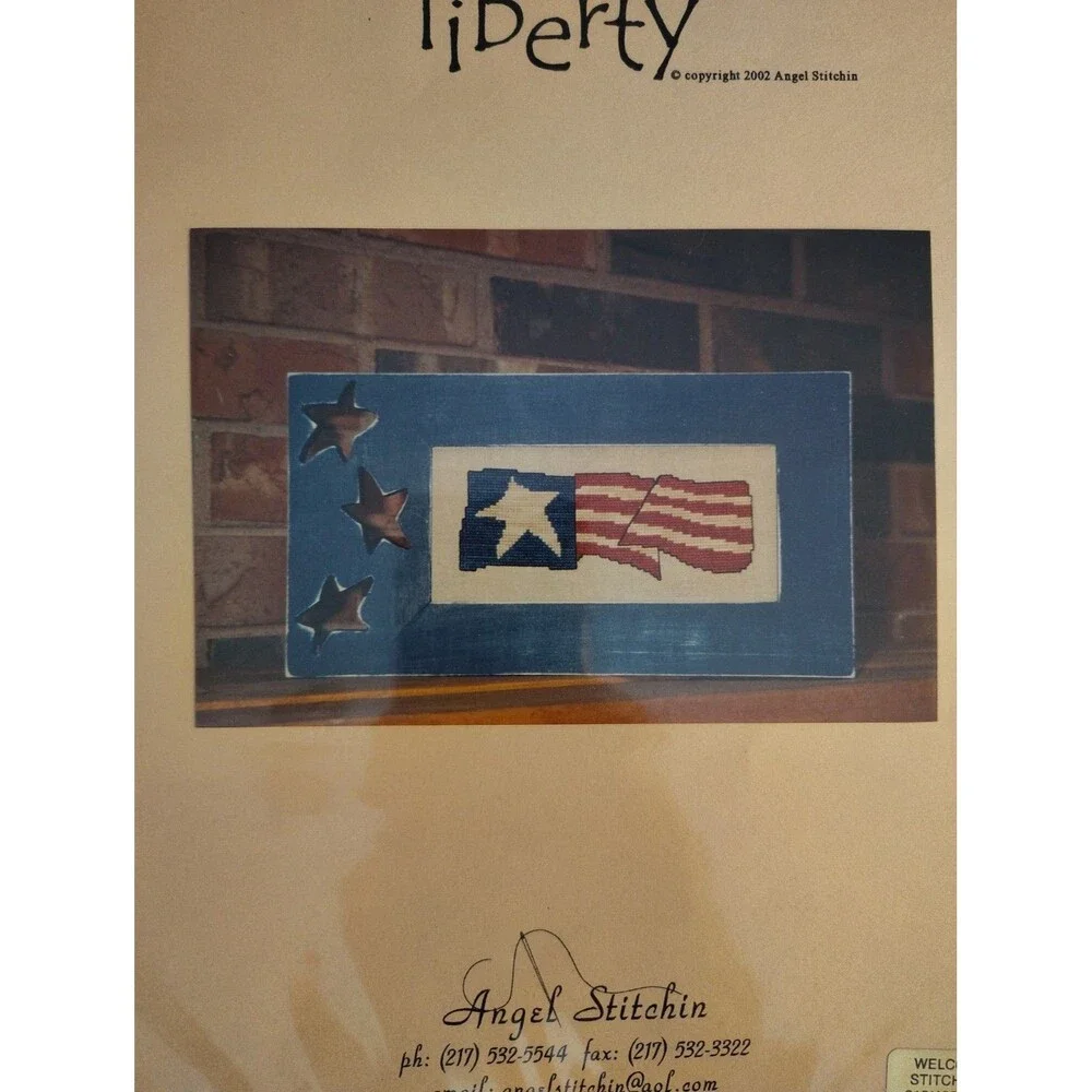 ANGEL STITCHIN Liberty Cross Stitch Pattern Leaflet AS70-145 Folk Art Flag OOP